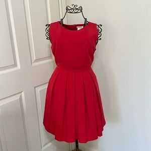 (S) Esley Red Pleated Mini Dress